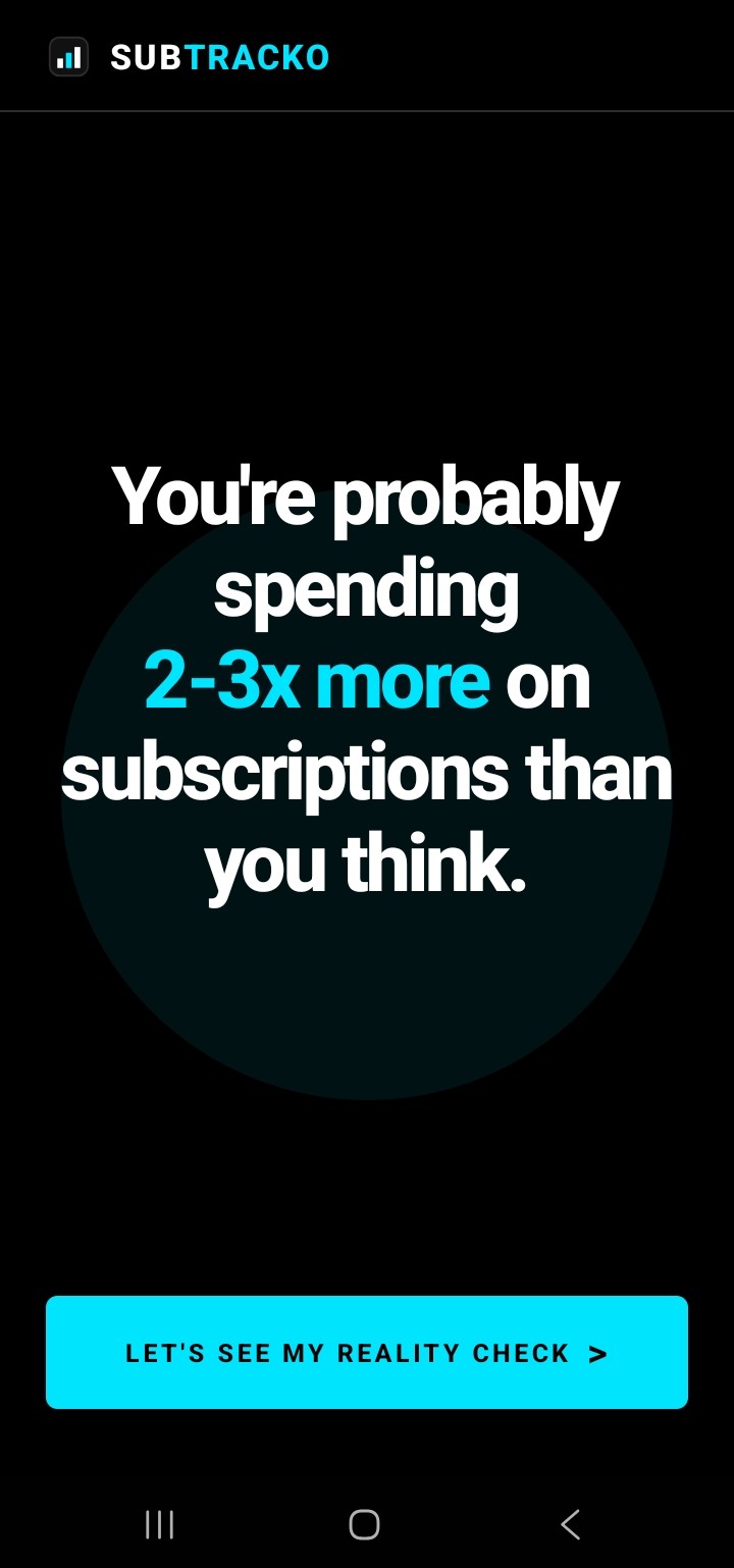 SubTracko landing screen warning users they may be overspending on subscriptions.